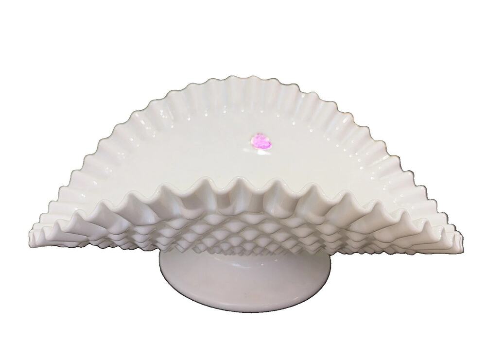 Vintage Fenton Hobnail Milk Glass Ruffled Edge Serving/Banana Bowl Centerpiece